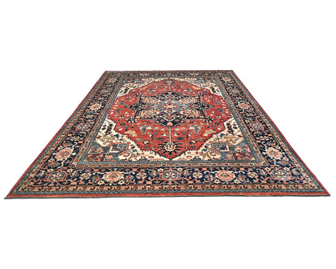 9x12 Rust Blue Aryana Afghan Hand Knotted Veg Dye Wool Area Rug